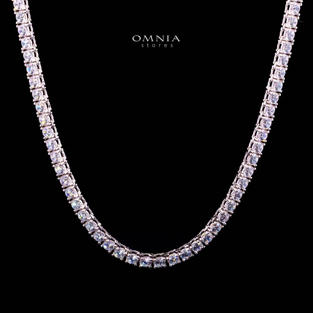 Omnia Shams 3mm Tennis Necklace in 925 Silver High Quality Simulated diamonds