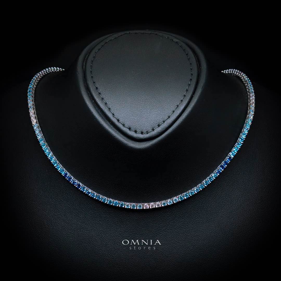 Omnia Saleen Blue Tennis Necklace 3mm 42cm in 92.5 Silver with High Quality Simulated Diamonds