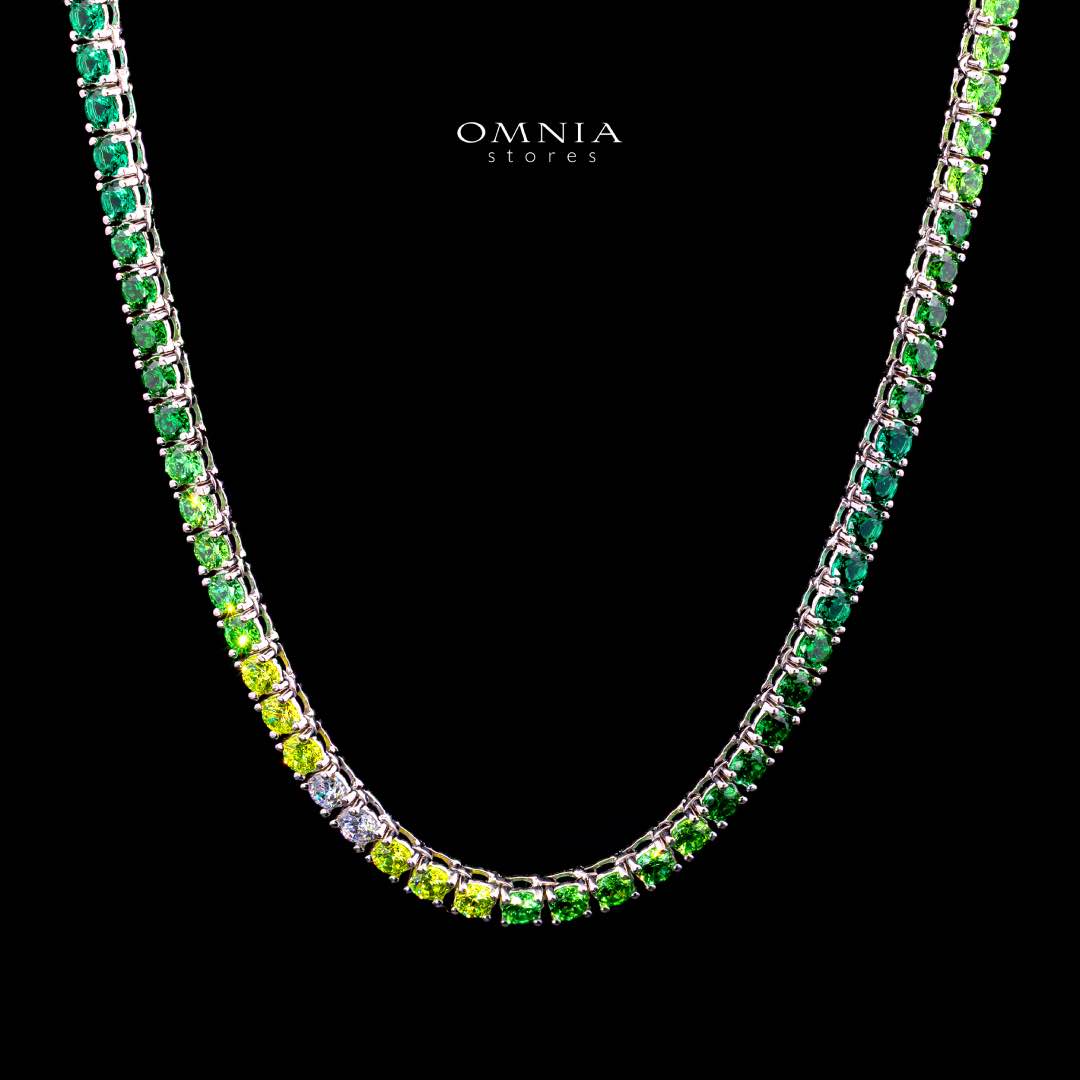 Omnia Saleen Green 3mm Tennis Necklace 42cm in 92.5 Silver High Quality Simulated diamonds