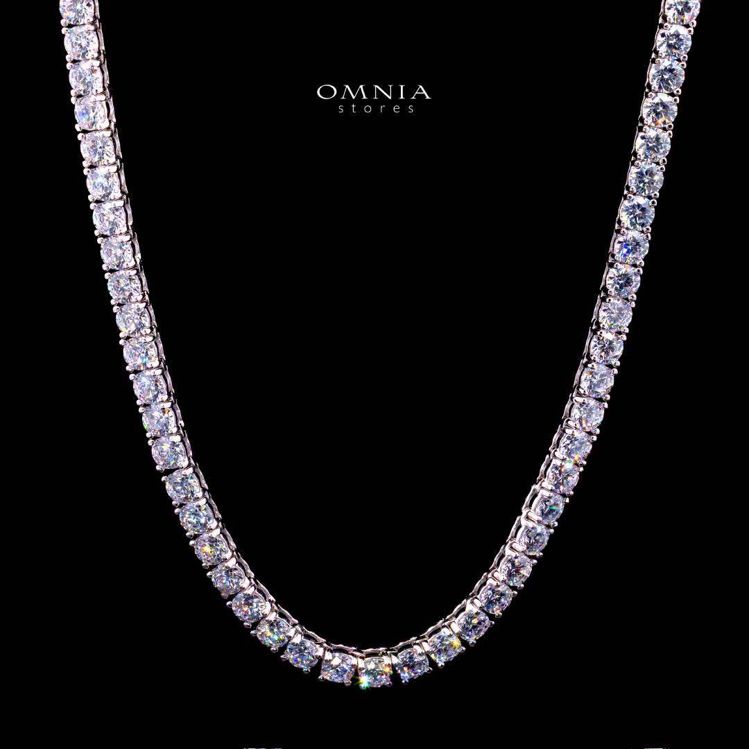 Omnia Shahera 4mm Tennis Necklace in 925 Silver High Quality Simulated diamonds