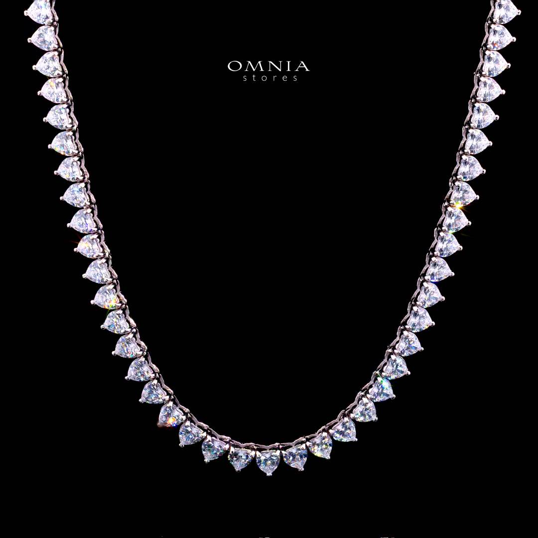 Agna Heart 4.0mm White Simulated Diamonds Tennis Necklace in 925 Silver