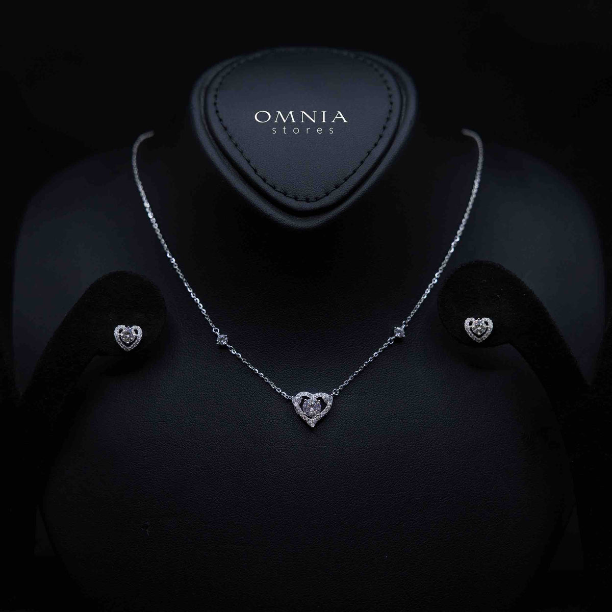 Sayida White Halo Solitaire Heart Design  Silver Necklace and Earrings Set in 925 Silver with High-Quality Premium Moissanite Stones