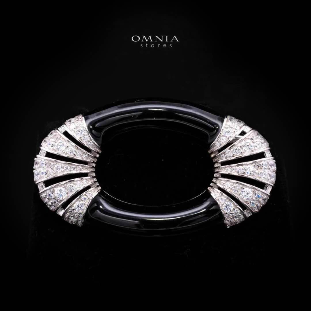 Omnia Najiya Classic Black Silver Brooch in 925 Silver In High Quality Simulated Diamonds