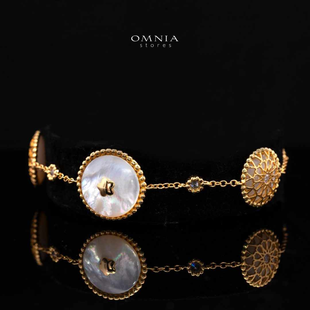 Omnia Elna Bracelet in Brass Gold Plated with White Shell & Delicate Chain Design