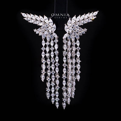 Omnia Aurora Winged Cascade Earrings in 925 Silver with Marquise and Baguette-Cut High-Quality Simulated Diamonds