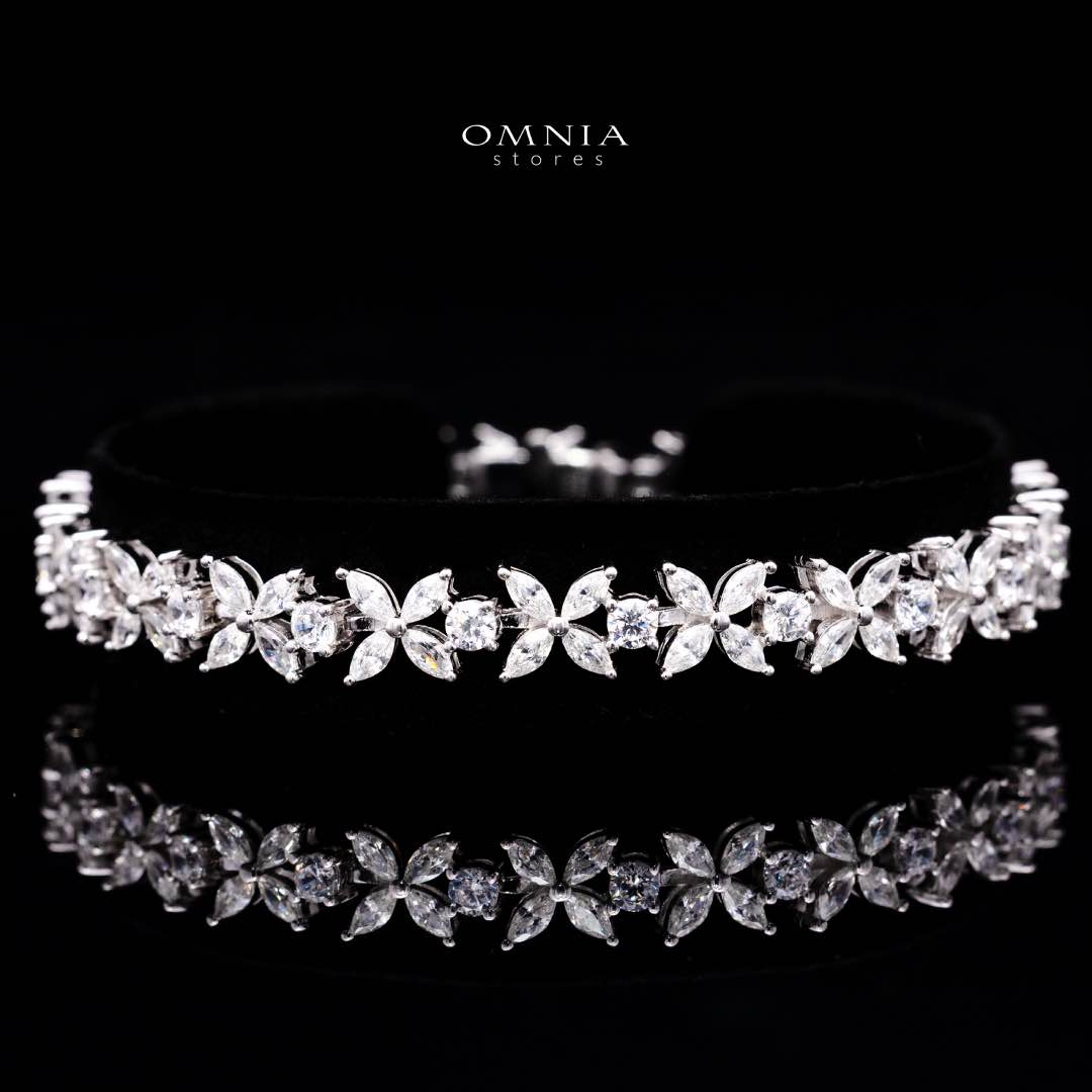 Omnia Lamara Floral-Inspired Tennis Set in 925 Silver with High Quality Iced Cut Stones