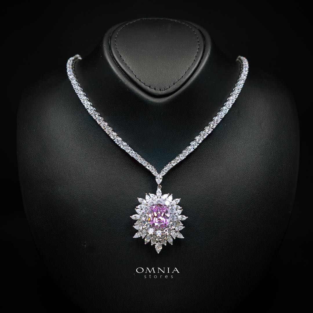 Omnia Thalia Pink Necklace in 92.5 Silver High Quality Simulated diamonds