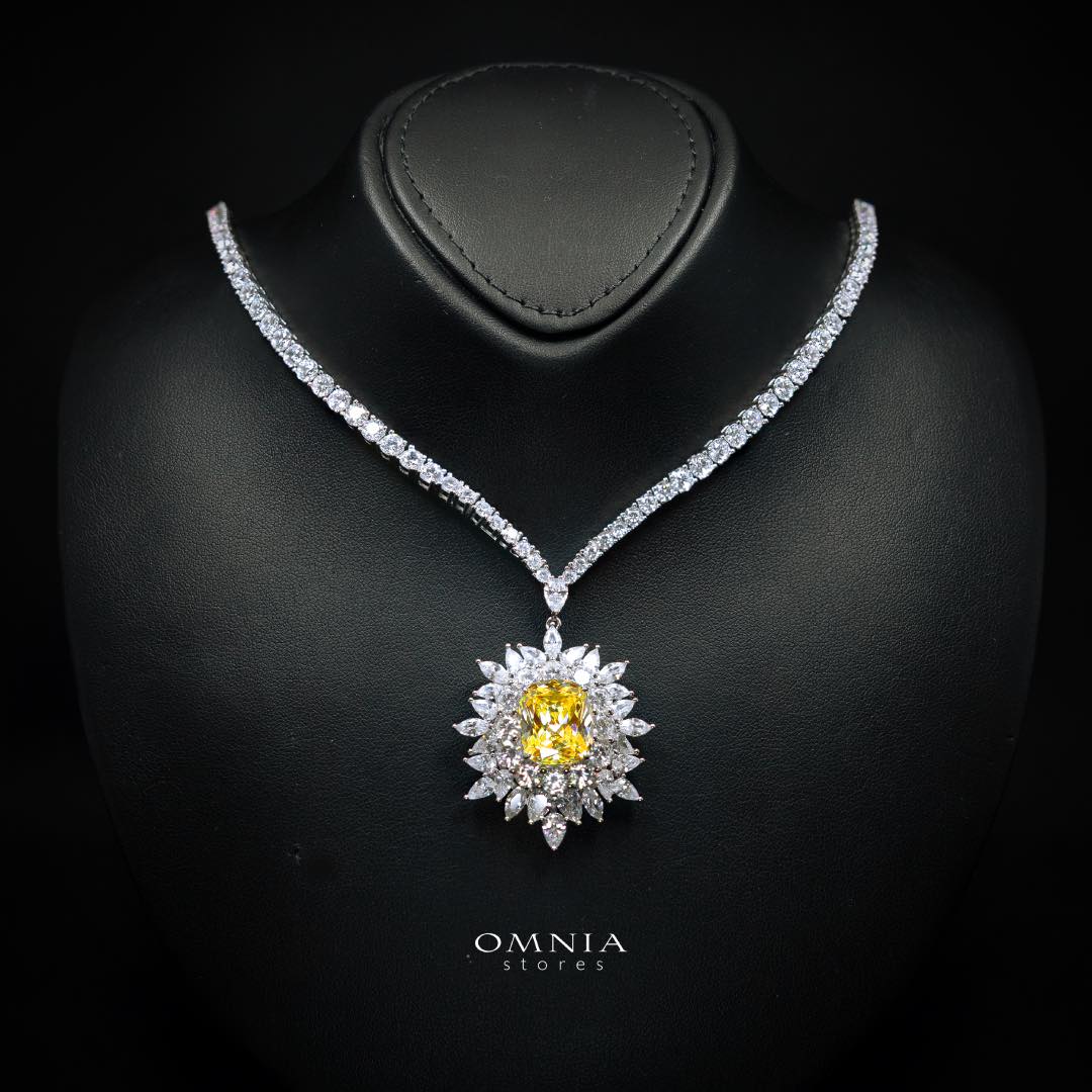 Omnia Thalia Yellow Necklace in 92.5 Silver High Quality Simulated diamonds
