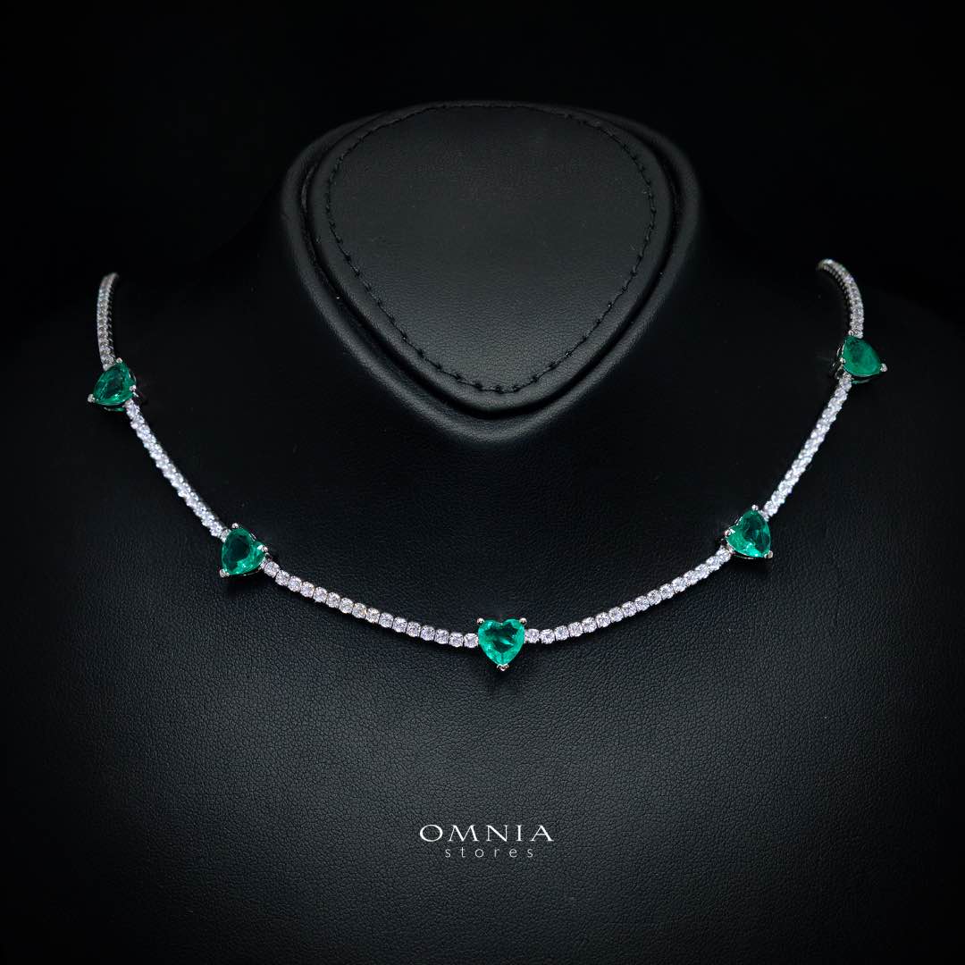 Omnia Louise Turquoise Necklace In 925 Silver High Quality Simulated Diamonds