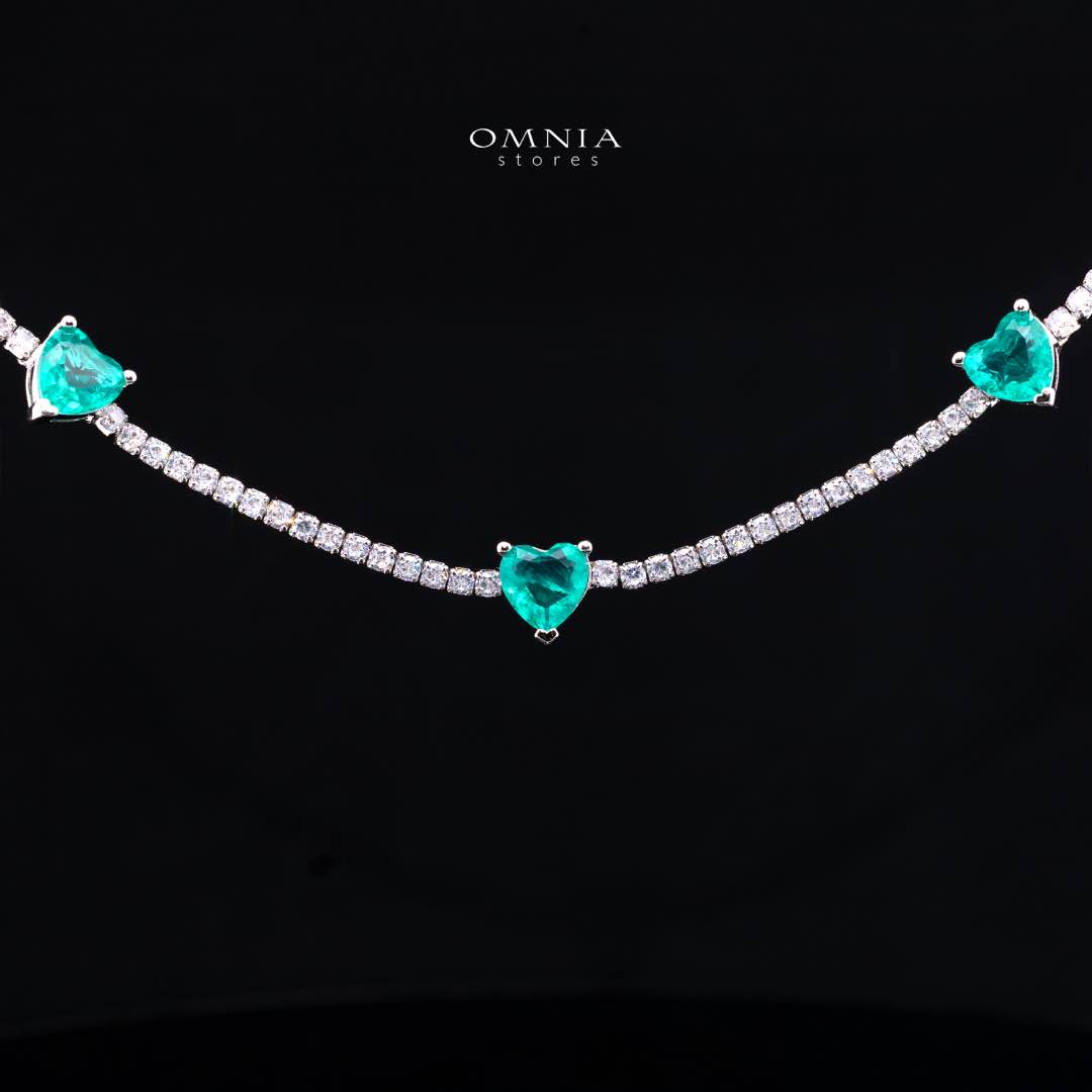 Omnia Louise Turquoise Necklace In 925 Silver High Quality Simulated Diamonds