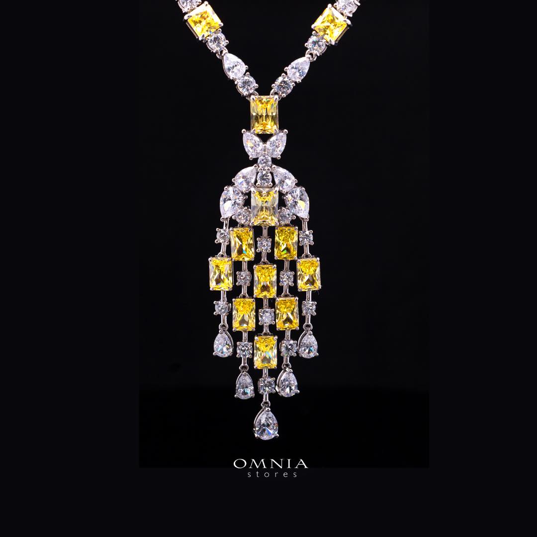Omnia Israa Yellow Necklace In 92.5 Silver High Quality Simulated diamonds