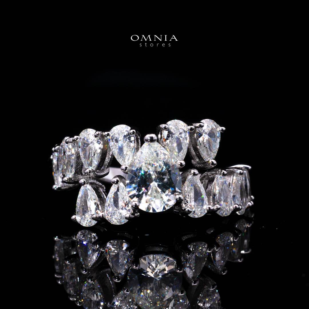 Cheska White Pear-Cut Halo Ring in 925 Silver with Premium Simulated Diamonds