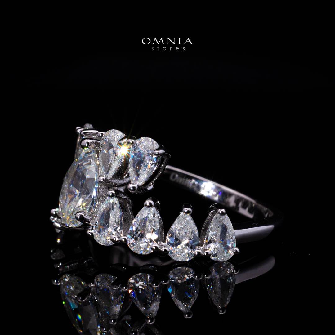Cheska White Pear-Cut Halo Ring in 925 Silver with Premium Simulated Diamonds
