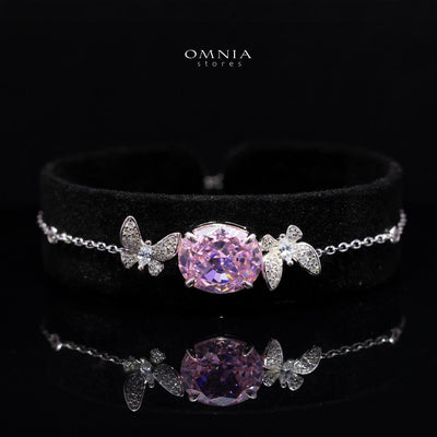 Omnia Maysun Pink Bracelet in 92.5 Silver with High Quality Simulated Diamonds