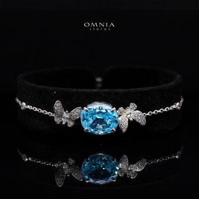 Omnia Maysun Baby Blue Bracelet in 92.5 Silver with High Quality Simulated Diamonds