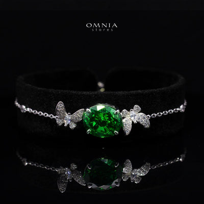 Omnia Maysun Bracelet In 925 Silver High Quality Green Simulated Diamonds