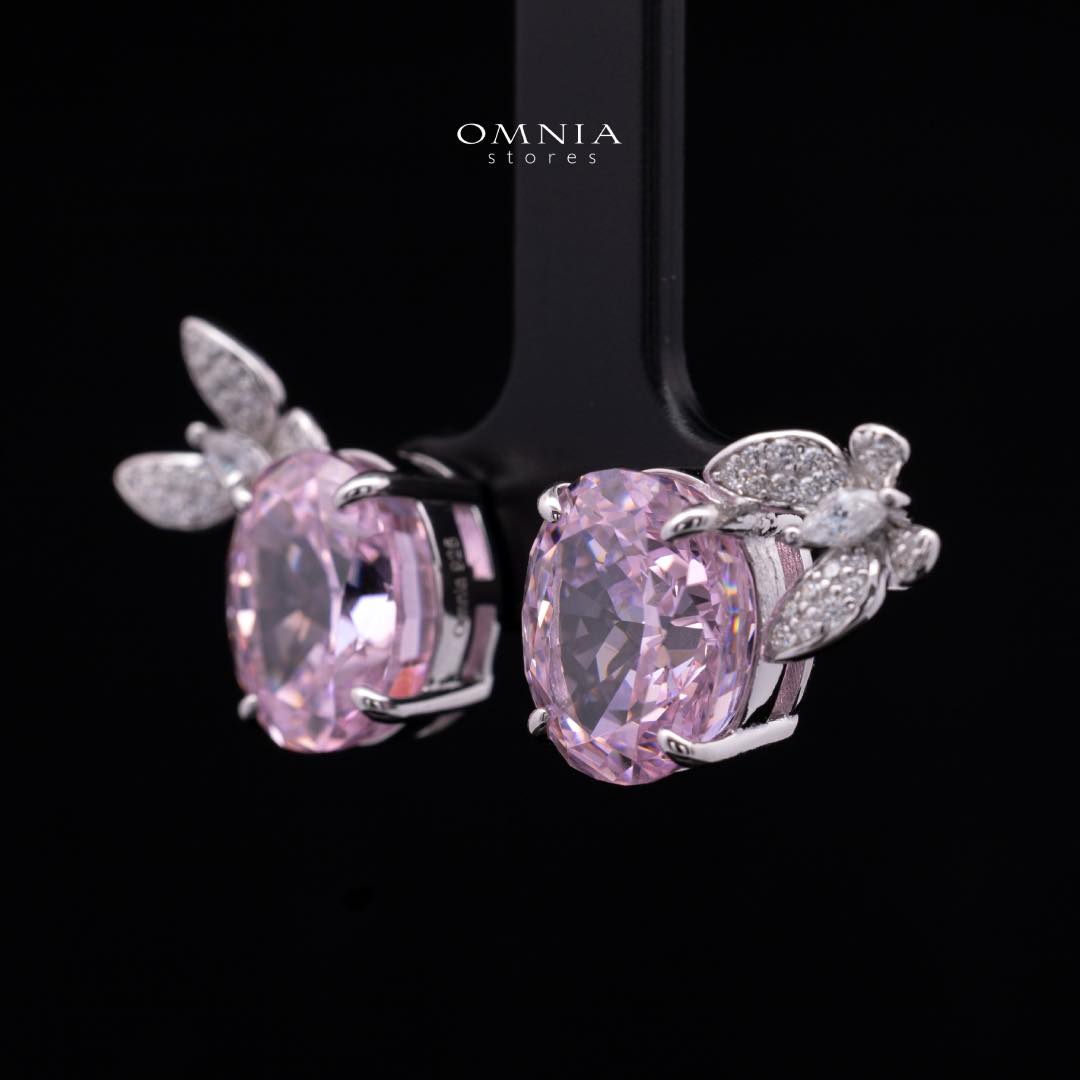 Omnia Maysun Pink Earrings in 925 Silver with High Quality Simulated Diamonds