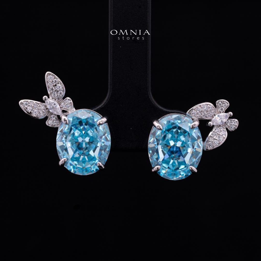 Omnia Maysun Baby Blue Earrings in 92.5 Silver with High Quality Simulated Diamonds
