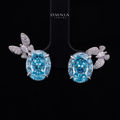 Omnia Maysun Baby Blue Earrings in 92.5 Silver with High Quality Simulated Diamonds