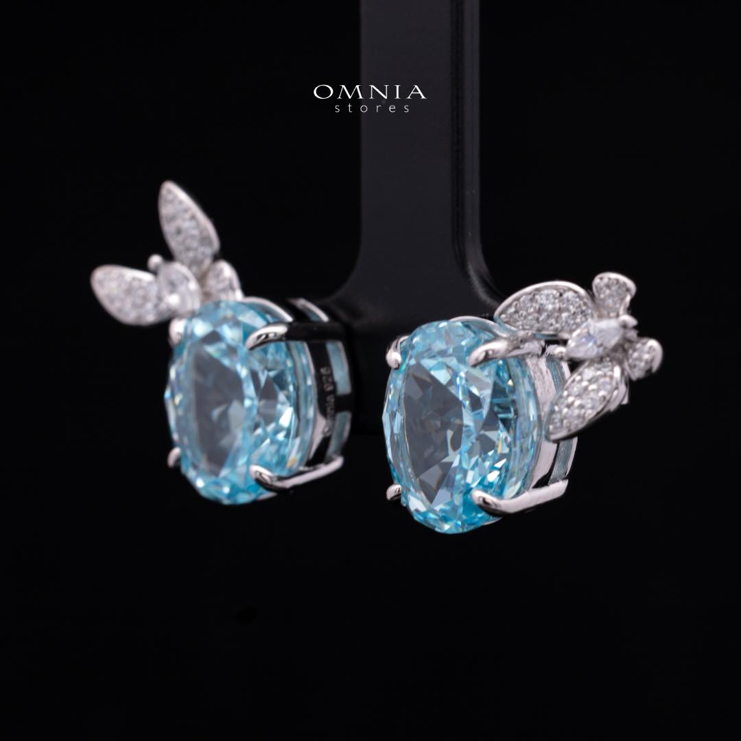 Omnia Maysun Baby Blue Earrings in 92.5 Silver with High Quality Simulated Diamonds