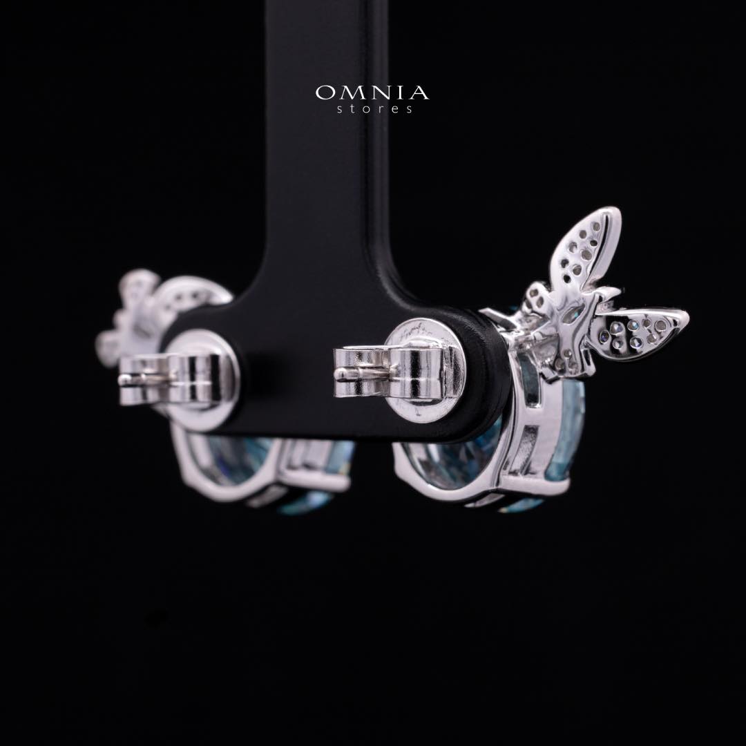 Omnia Maysun Baby Blue Earrings in 92.5 Silver with High Quality Simulated Diamonds