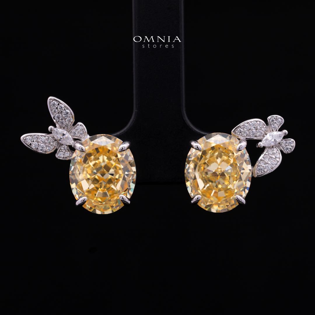 Omnia Maysun Yellow Earrings In 925 Silver High Quality Simulated Diamonds