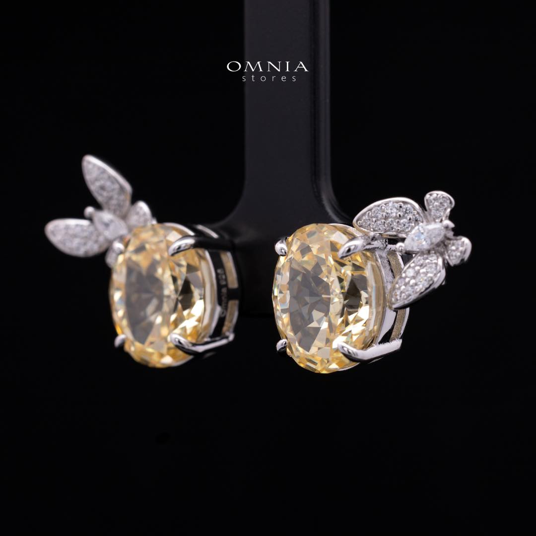 Omnia Maysun Yellow Earrings In 925 Silver High Quality Simulated Diamonds