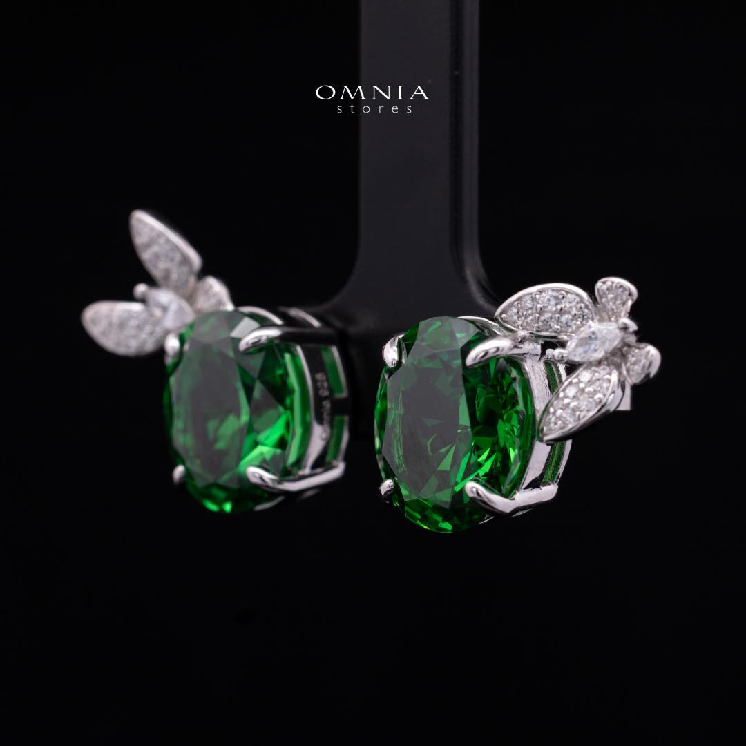 Omnia Maysun Earrings In 925 Silver High Quality Green Simulated Diamonds