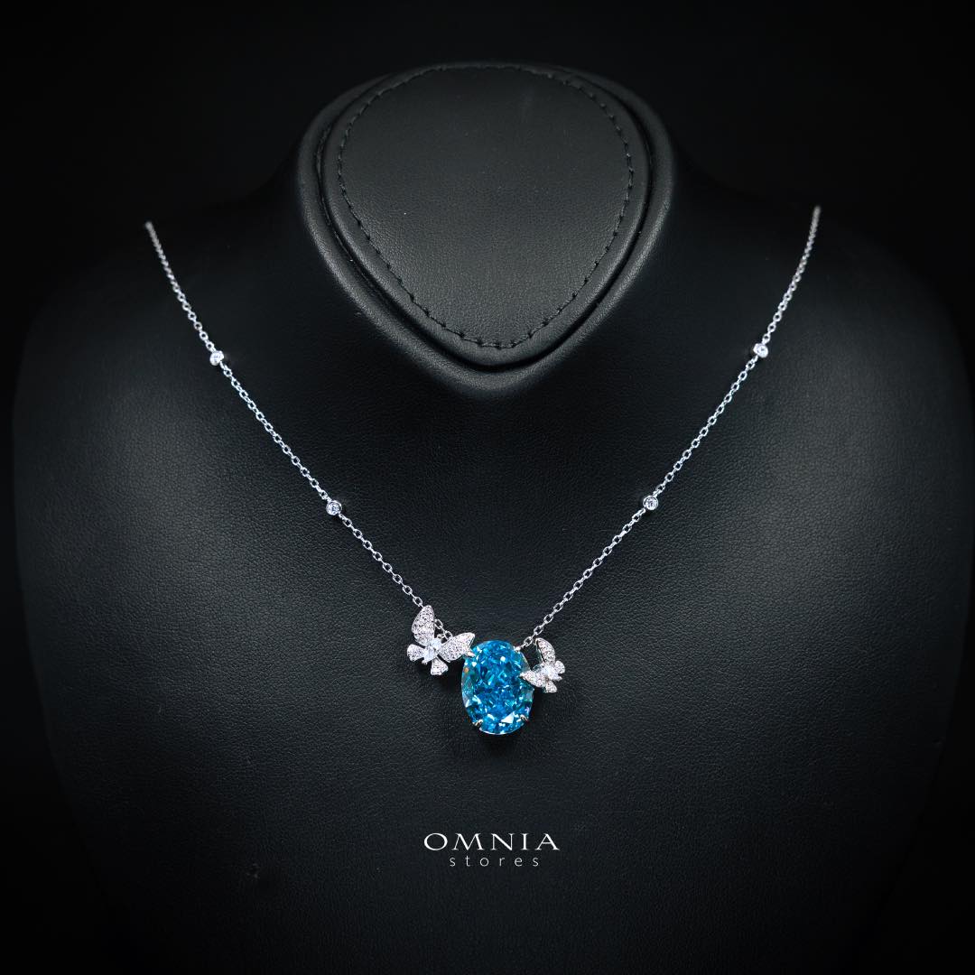 Omnia Maysun Baby Blue Necklace in 92.5 Silver with High Quality Simulated Diamonds