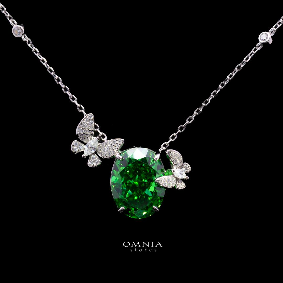 Omnia Maysun Necklace In 925 Silver High Quality Green Simulated Diamonds