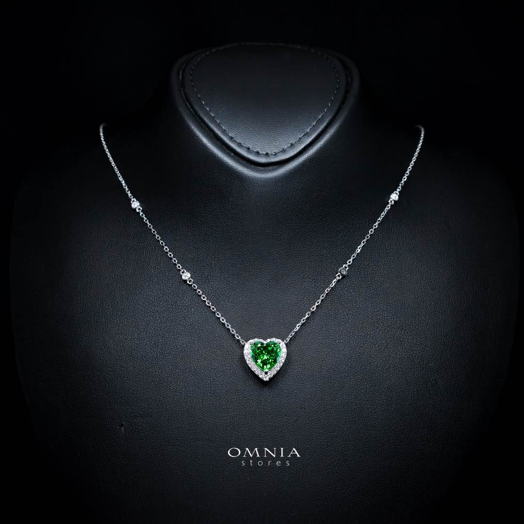 Samiha Green Heart Necklace In 925 Silver High Quality Simulated Diamond