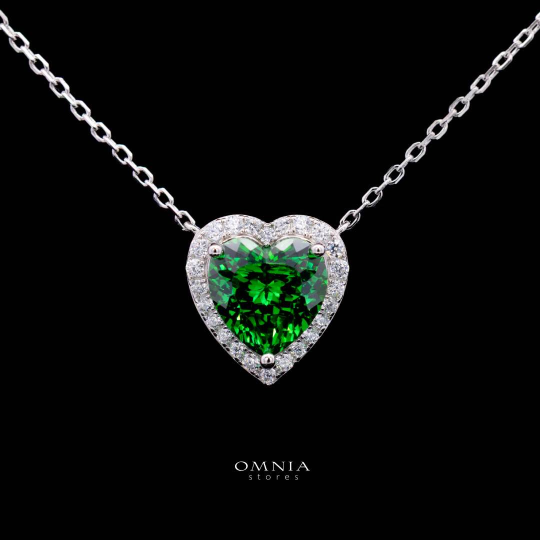 Samiha Green Heart Necklace In 925 Silver High Quality Simulated Diamond