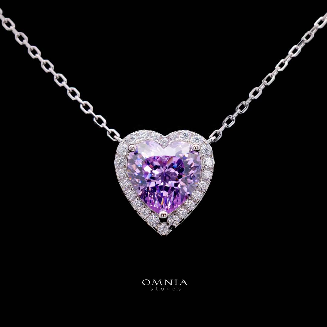 Samiha Purple Heart Necklace In 925 Silver High Quality Simulated Diamonds