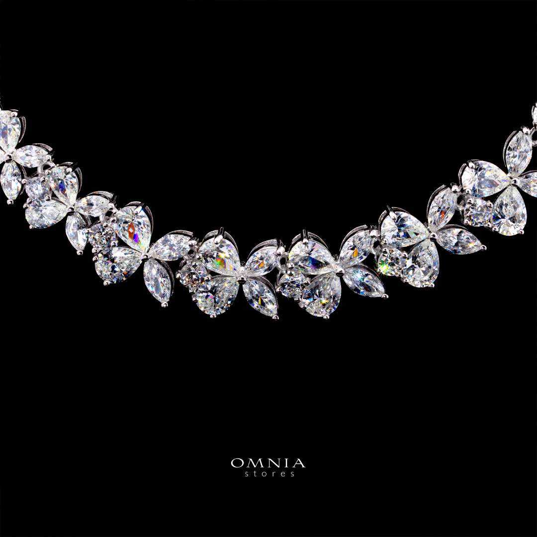 Omnia Karolina Silver Necklace 925 Silver in High Quality White Simulated Diamonds
