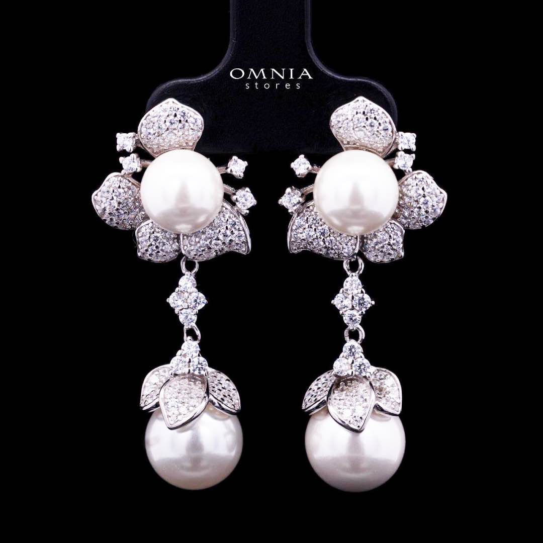 Ziyu Pearl Clip-On Earrings in 925 Sterling Silver with Premium Simulated Diamonds