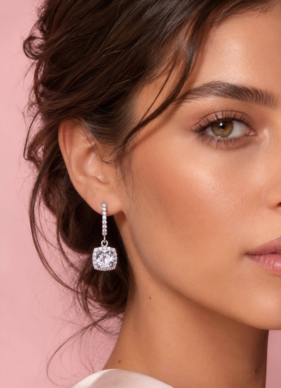 Stefania White Moissanite Drop Earrings with GRA Certificate – RD6.5mm (1ct), Rhodium-Plated 925 Sterling Silver