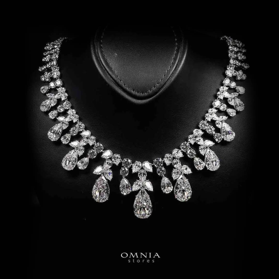 Omnia Taleen Silver White Necklace In 925 Silver With High Quality Certified Lab Crafted Stones