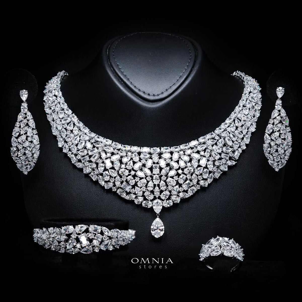 Maya White Luxury Bridal Full Set with High-Quality Simulated Diamonds – Rhodium Plated