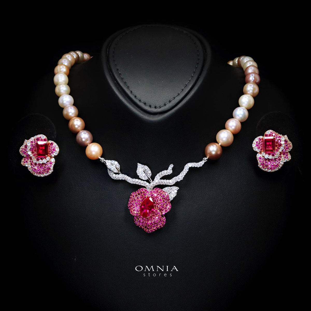 Omnia Masa Fresh Real Water Pearl Set in 92.5 Silver High Quality Simulated diamonds