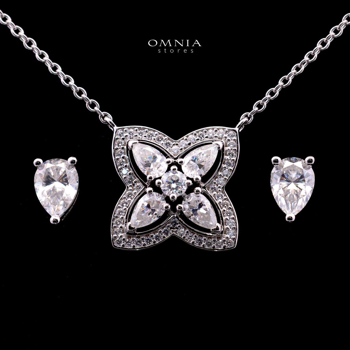 Olga Pear-Cut Moissanite Earring & Necklace Set 5x7mm (0.8CT) With GRA Certificate in 925 Sterling Silver