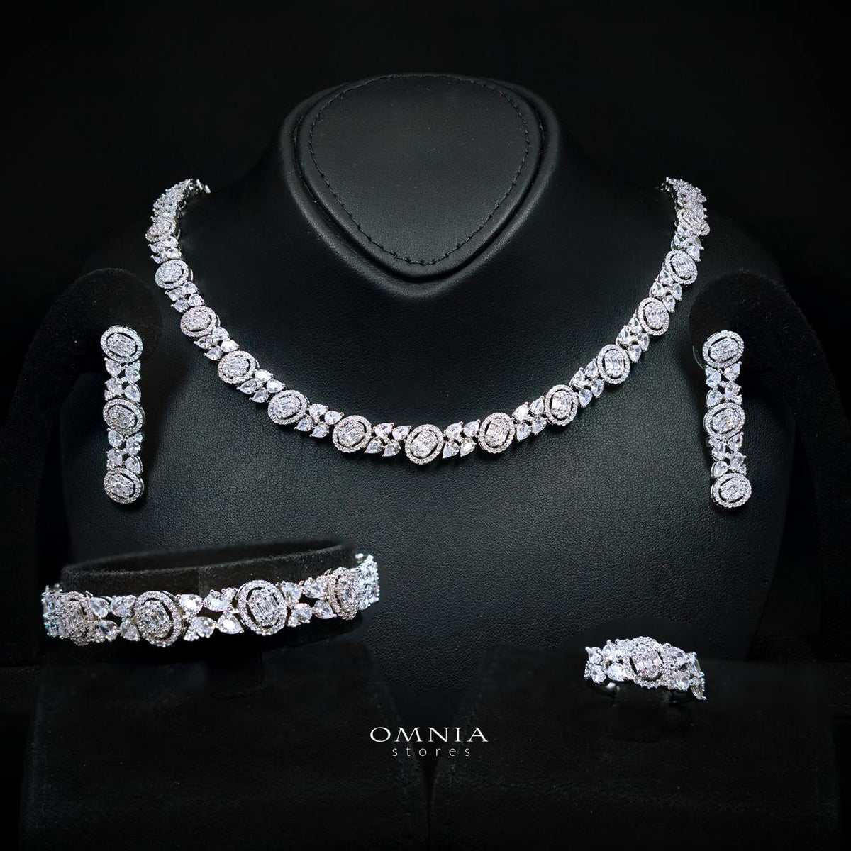 Rahima White Luxury Bridal Full Set with High-Quality Simulated Diamonds and Rhodium Plating
