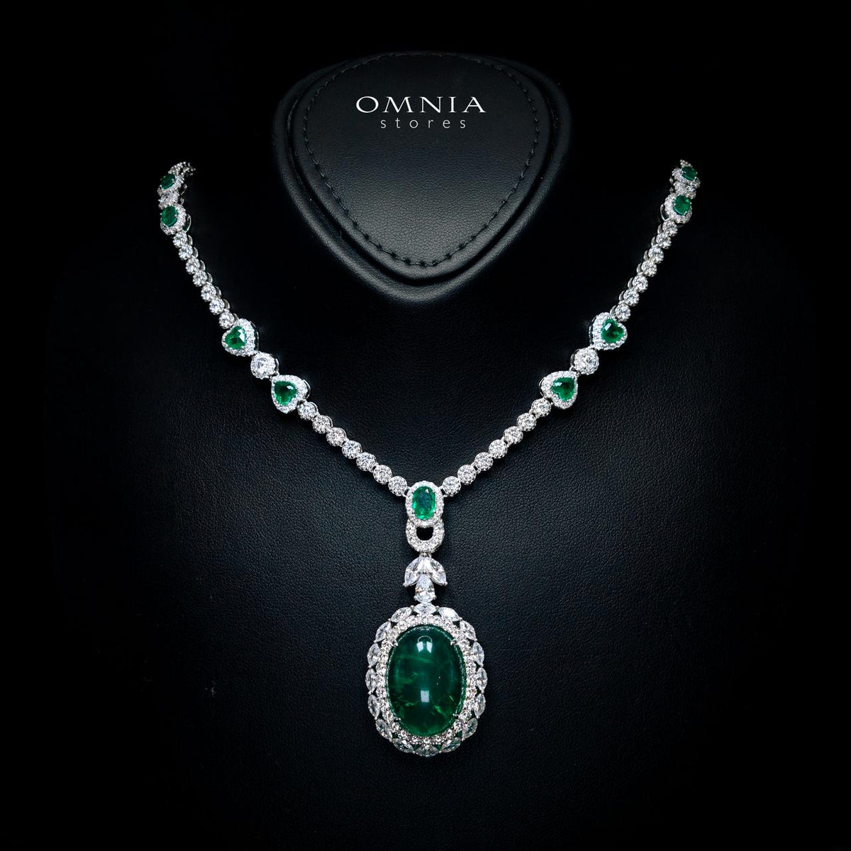 Victoria Green Necklace with High-Quality Premium Simulated Diamonds in 925 Sterling Silver