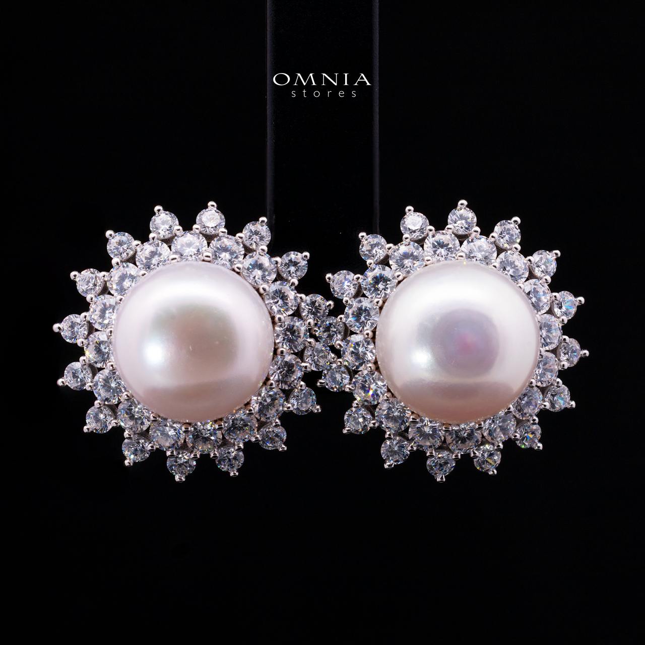 Tasneema Pearl Earrings with High-Quality Premium Simulated Diamonds in 925 Sterling Silver