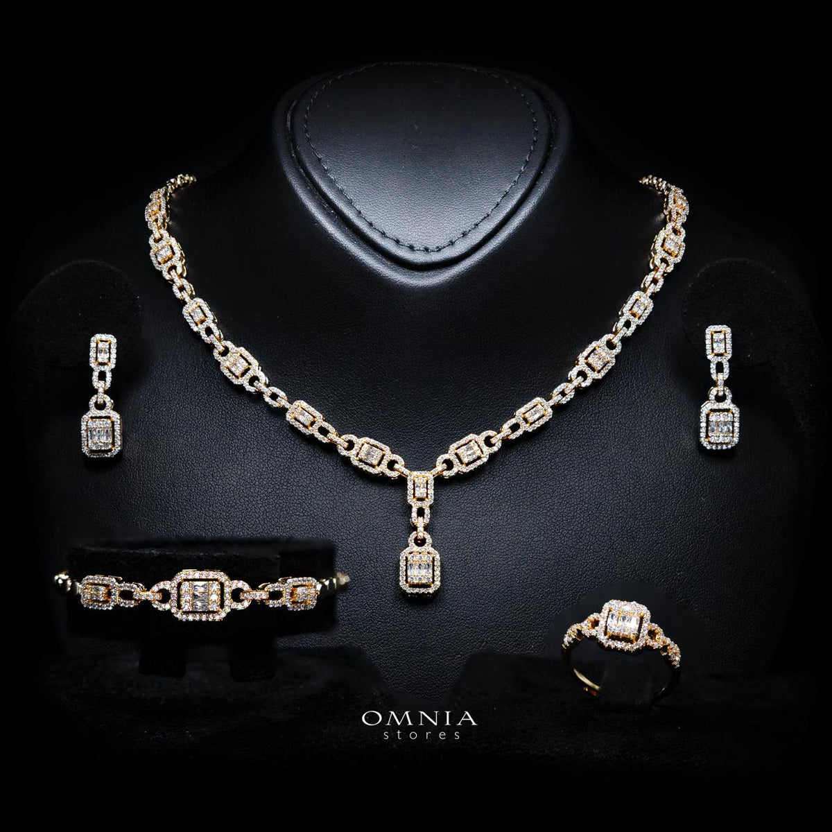 Sindy Gold Luxury Bridal Full Set with High-Quality Simulated Diamonds – Rhodium Plated