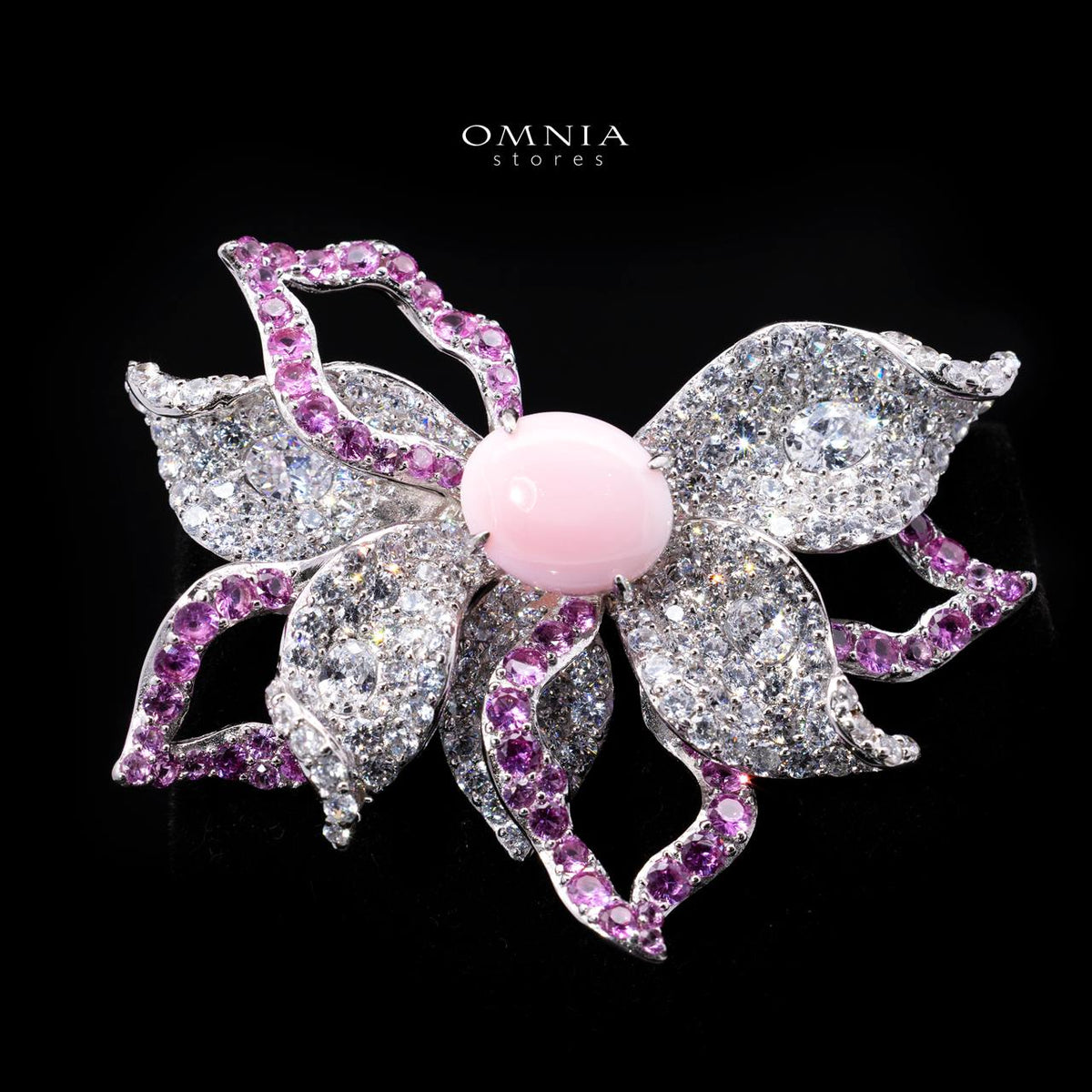 Nooriya Pink Pearl Floral Brooch with High-Quality Premium Simulated Diamonds in 925 Sterling Silver