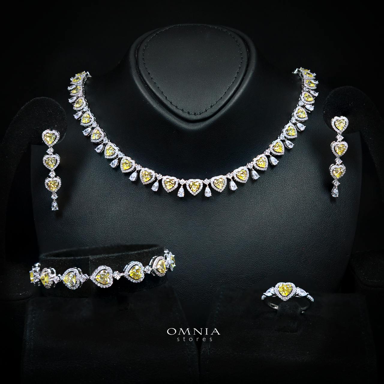 Talina Yellow Luxury Bridal Full Jewelry Set with High-Quality Premium Simulated Diamonds-Rhodium-Plated