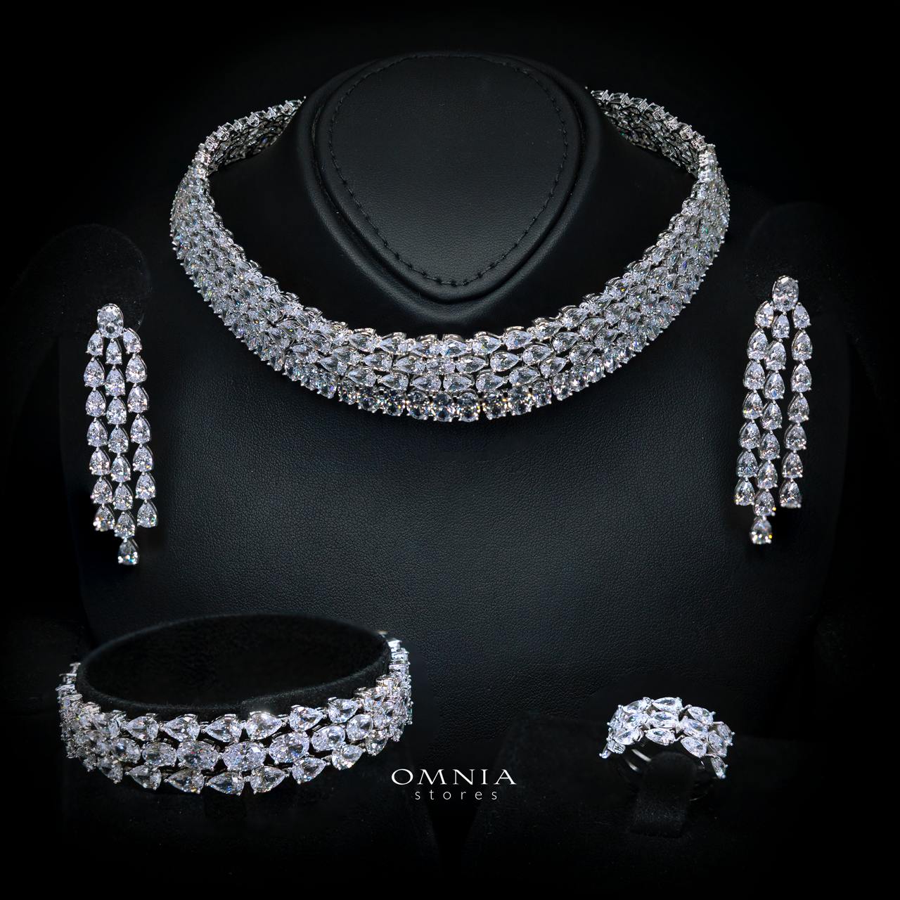 Raneefa White Luxury Bridal Full Jewelry Set with High-Quality Premium Simulated Diamonds