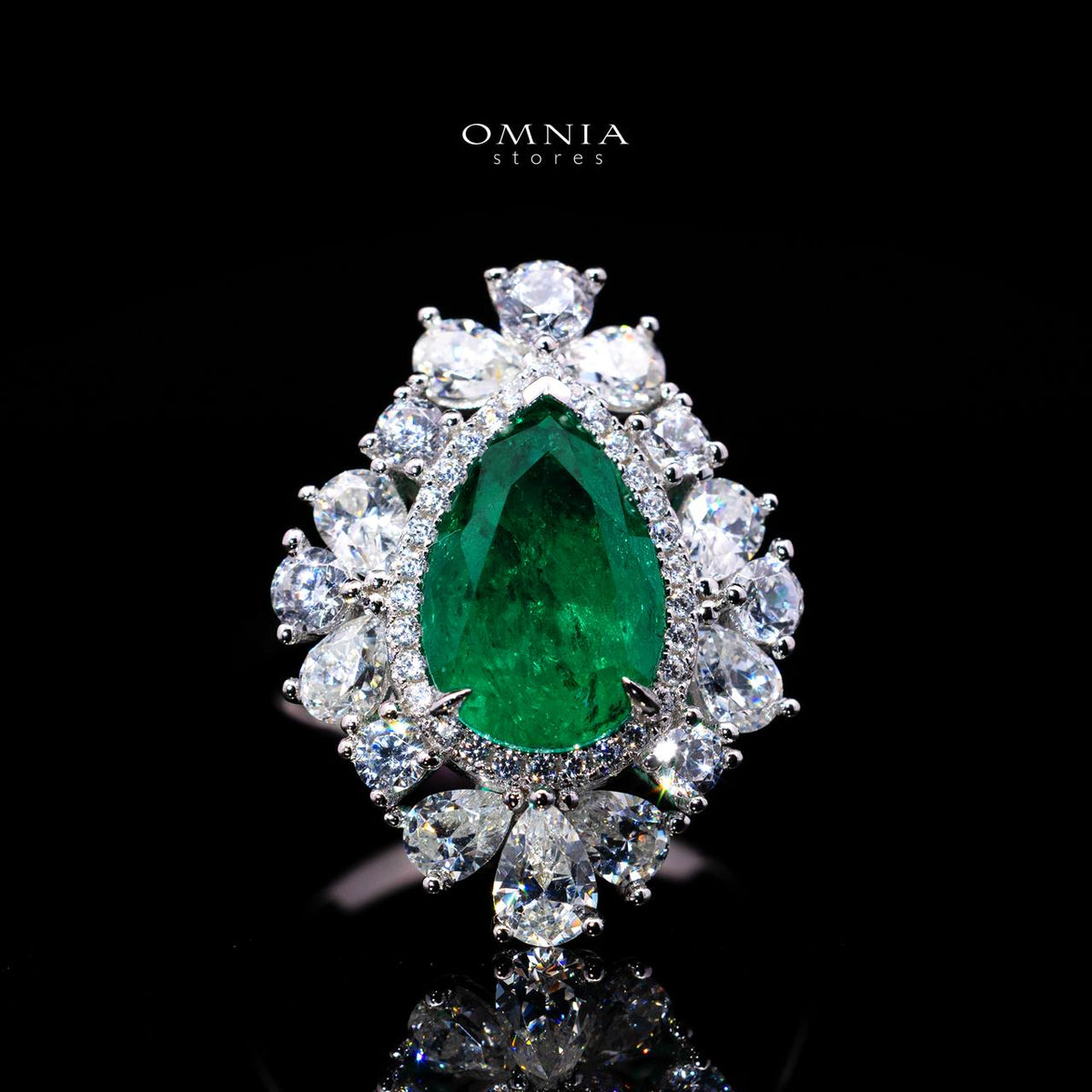 Destiny Green Ring with Certified Premium Simulated Diamonds in 925 Sterling Silver