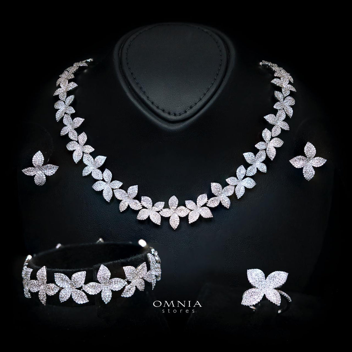 Brienne Luxury Bridal Full Set with High-Quality Premium Simulated Diamonds and Premium Rhodium Plating