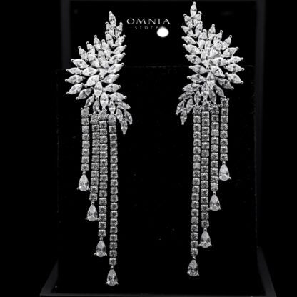 Omnia Aurora Luxe Waterfall Earrings in 925 Silver with Pear and Marquise-Cut High-Quality Simulated Diamonds